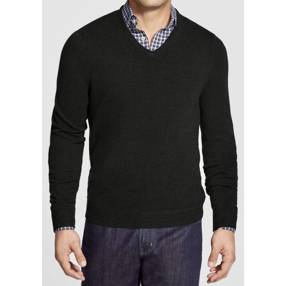 John W Nordstrom Cashmere Sweater Mens Size Medium Black V Neck 100% Cashmere